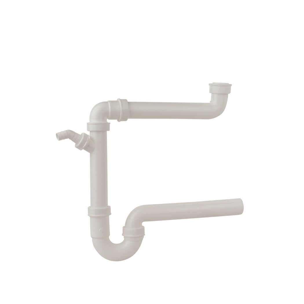 Raumspar-Spültisch-Röhrensiphon weiß 1 1/2" IG x 40 mm, mit 3/4" Geräteanschluss