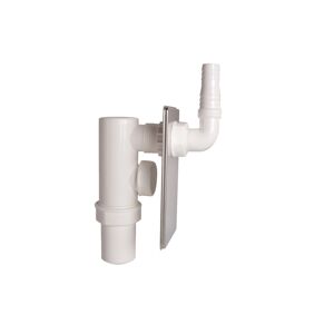 Unterputz-Waschgeräte-Siphon weiß DN 40 mm Edelstahl Abdeckung, mit 3/4" Geräteanschluss