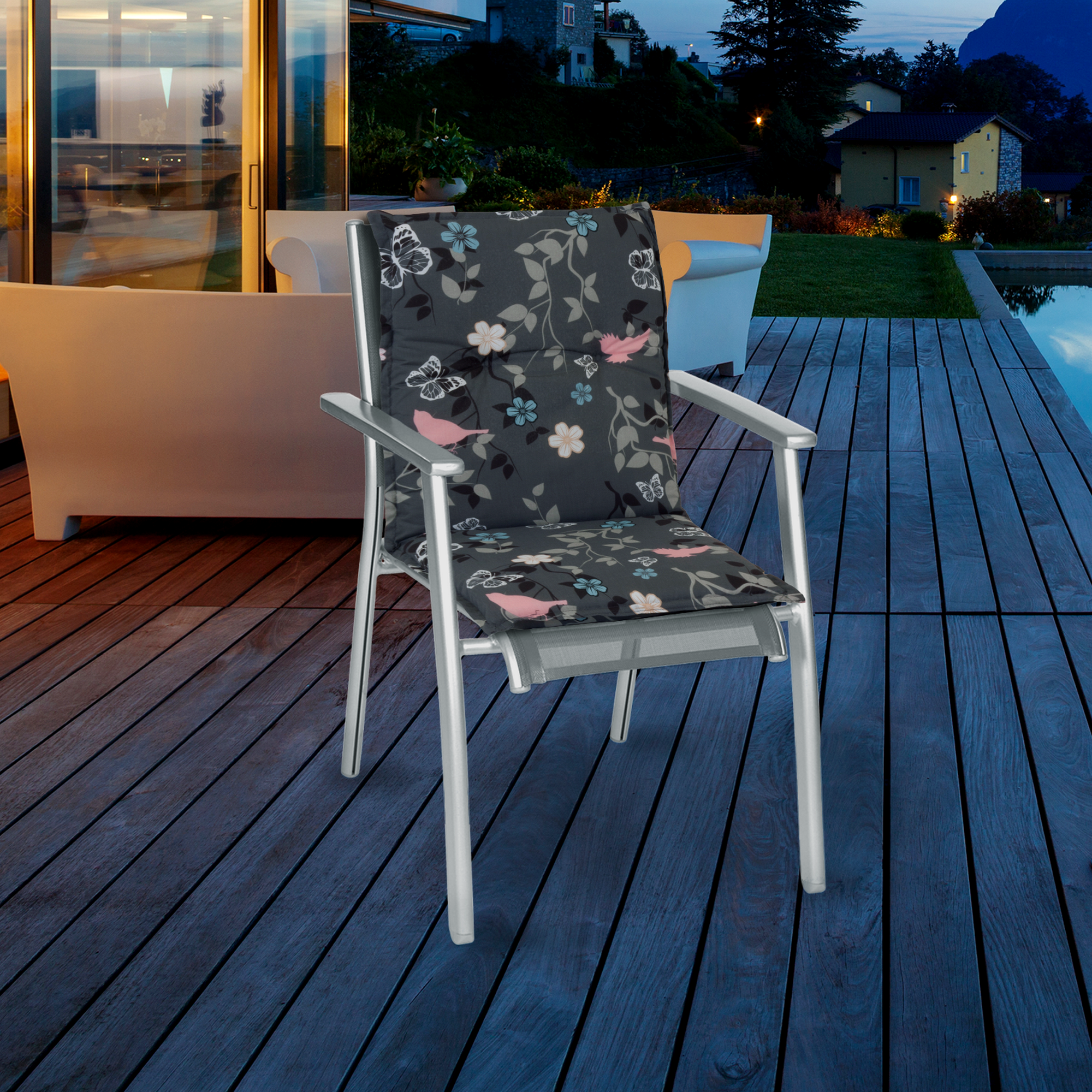 Niedriglehner-Auflagen-Set 'Barcelona' grau/blau/pink 50 x 101 x 6 cm 4 Stück