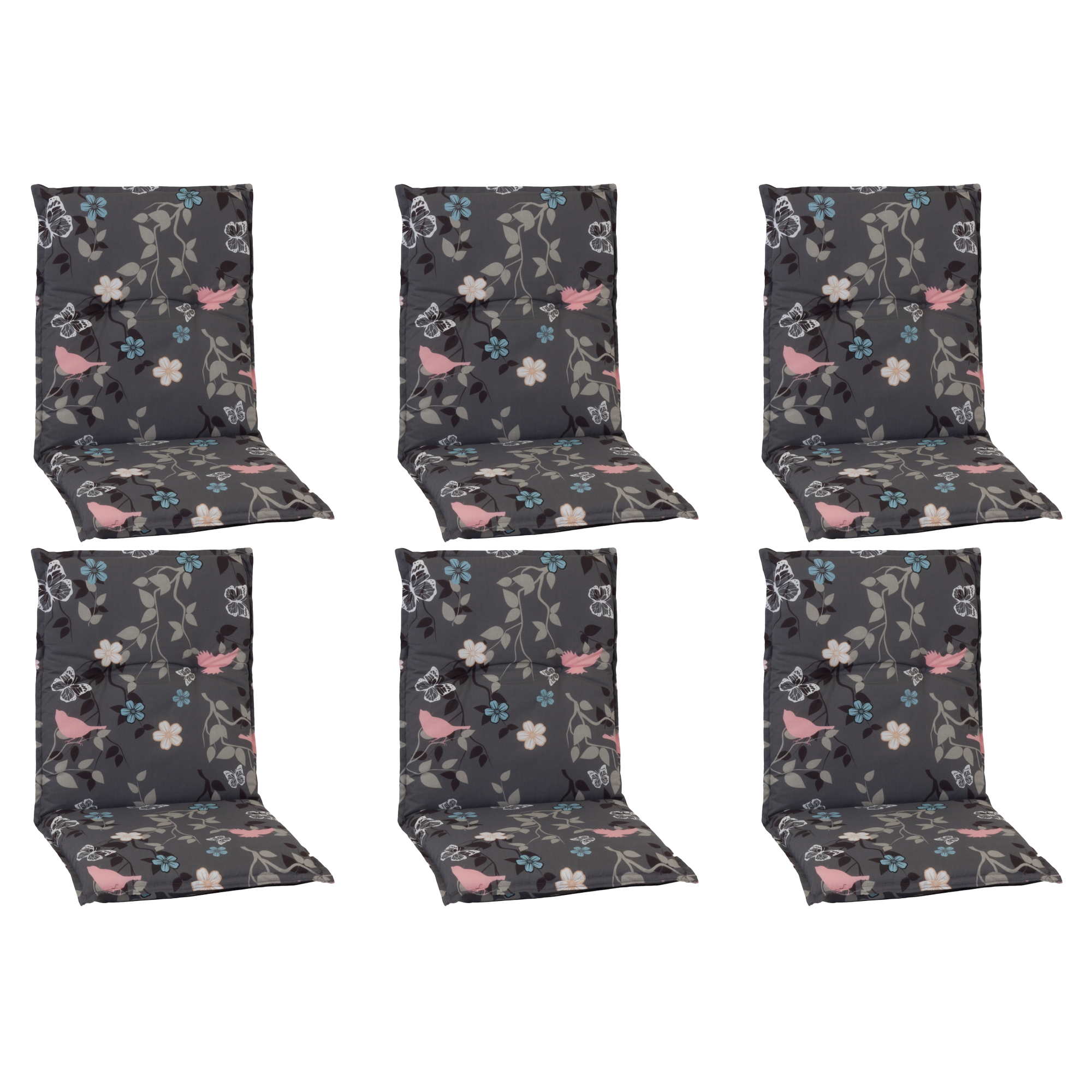 Niedriglehner-Auflagen-Set 'Barcelona' grau/blau/pink 50 x 101 x 6 cm 6 Stück