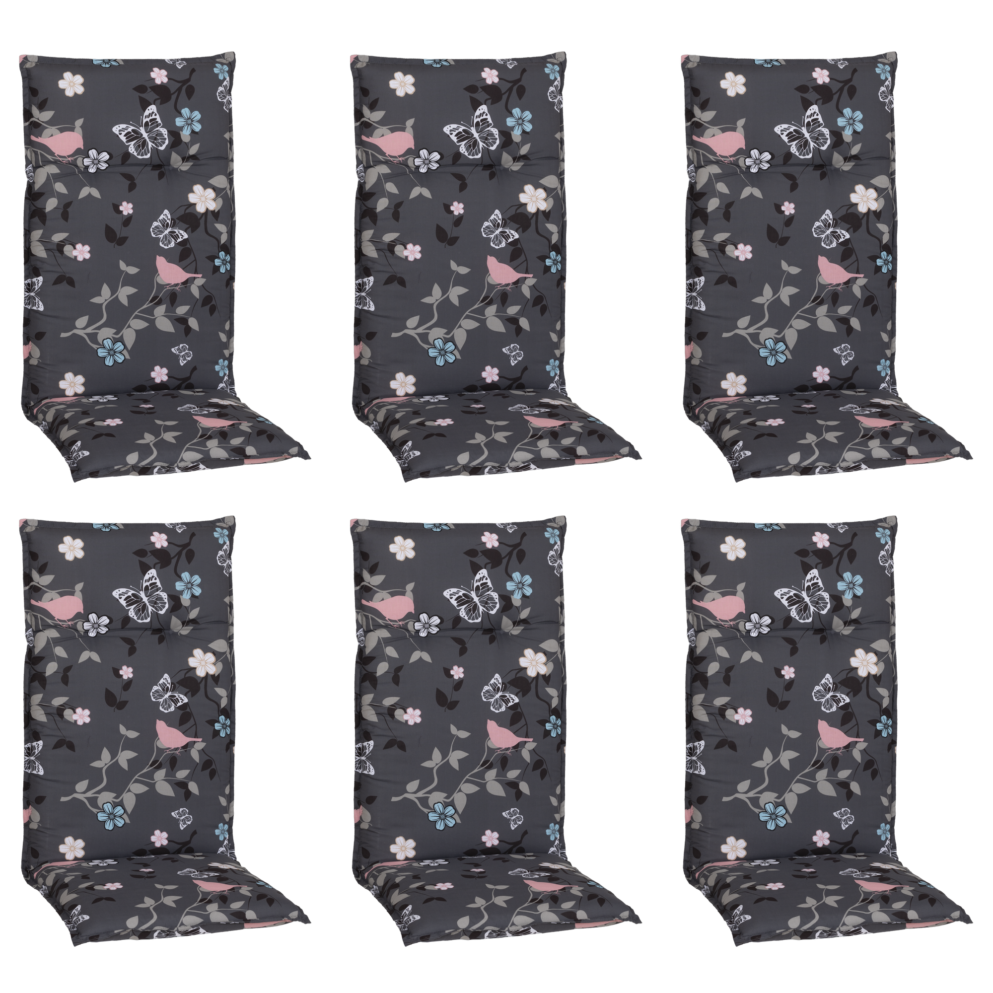 Hochlehner-Auflagen-Set 'Barcelona' grau/blau/pink 50 x 118 x 6 cm 6 Stück