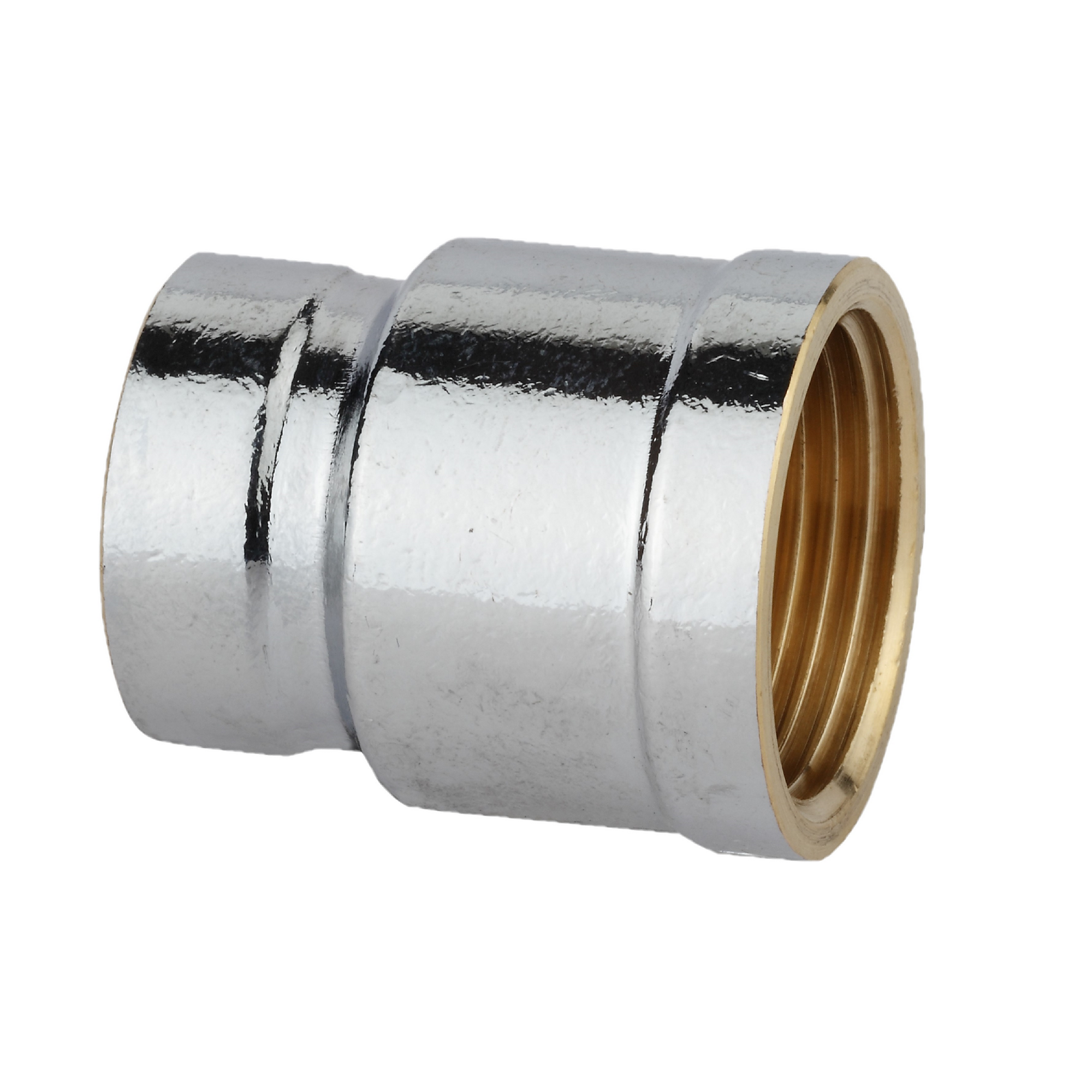 Reduzier-Doppelmuffe Messing verchromt 1/2" IG x 3/8" IG