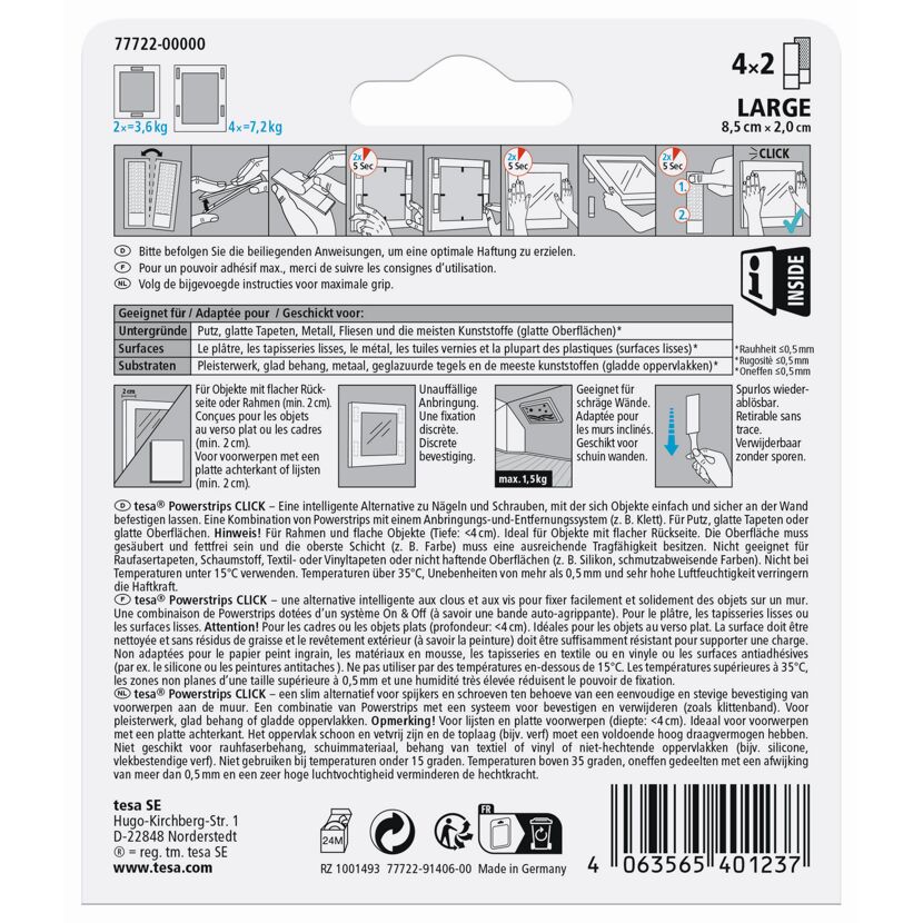 Powerstrips Click Klett-Klebepads large 4 x 2 Stück
