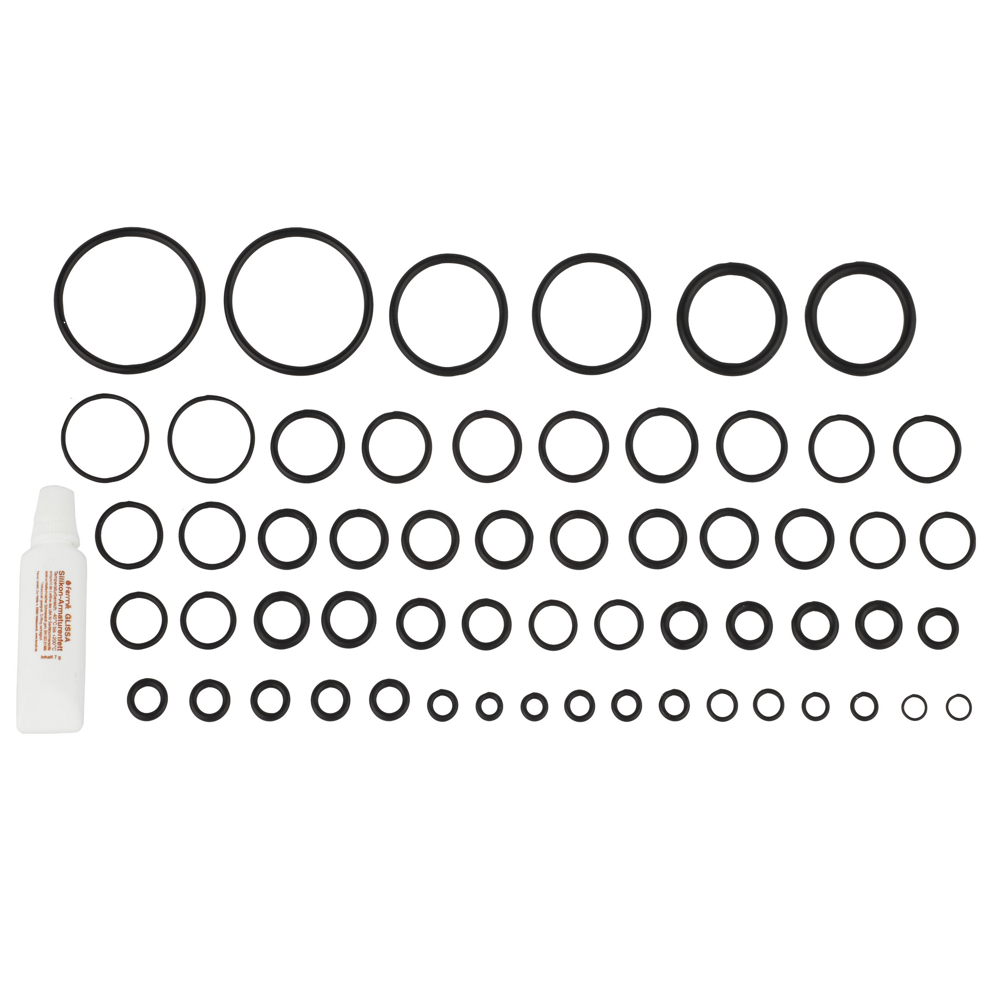 O-Ring-Sortiment Gummi diverse Größen, mit Hahnfett 7 g, 58-teilig