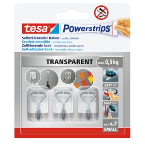 Selbstklebende Haken 'Powerstrips' transparent mit abnehmbaren Drahthaken 0,5 kg 3 Stück