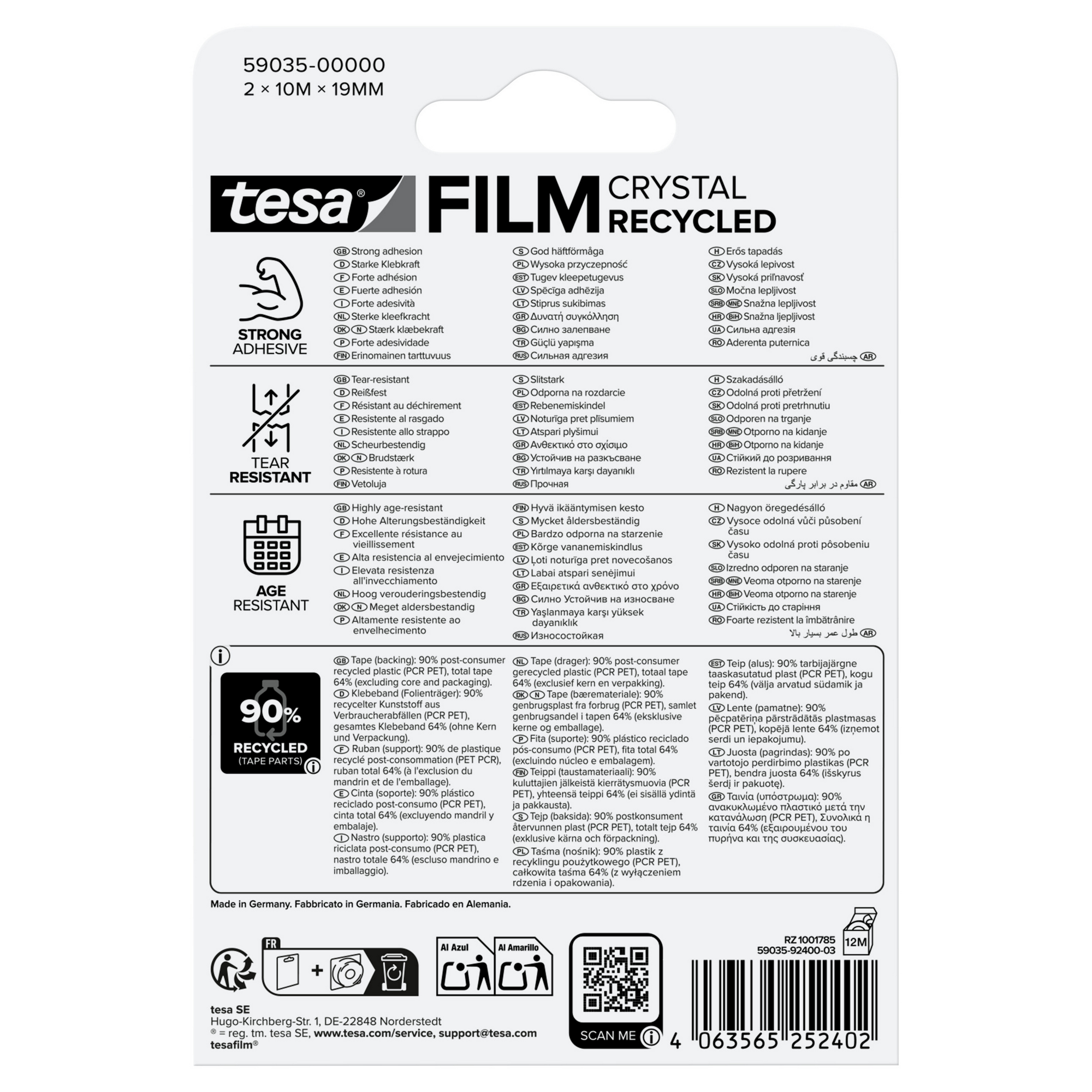 Tesafilm 'Crystal Recycled' transparent 2 x 10 m x 1,9 cm