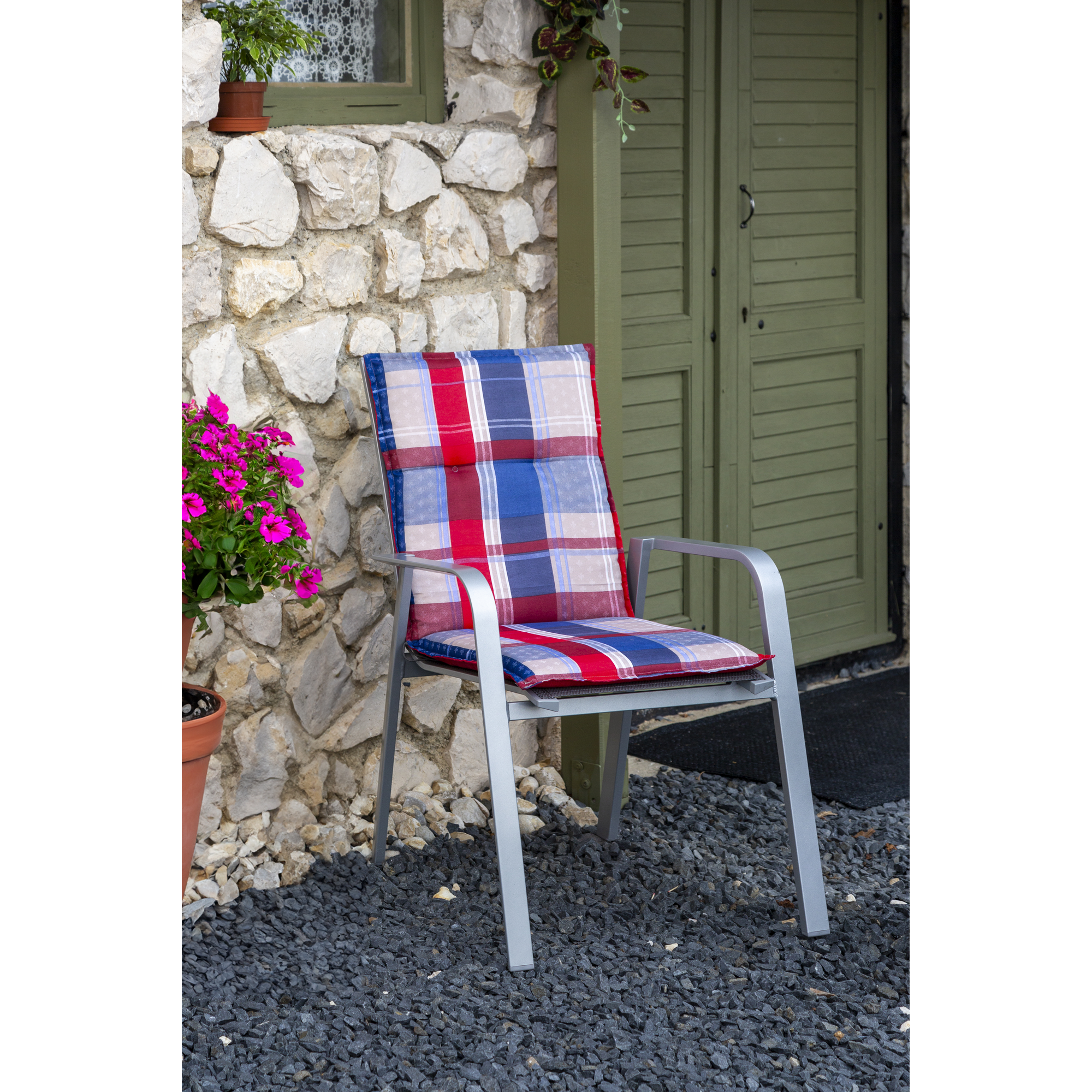 Niedriglehner-Auflagen-Set 'Genf' rot/blau 48 x 100 x 5 cm 4 Stück