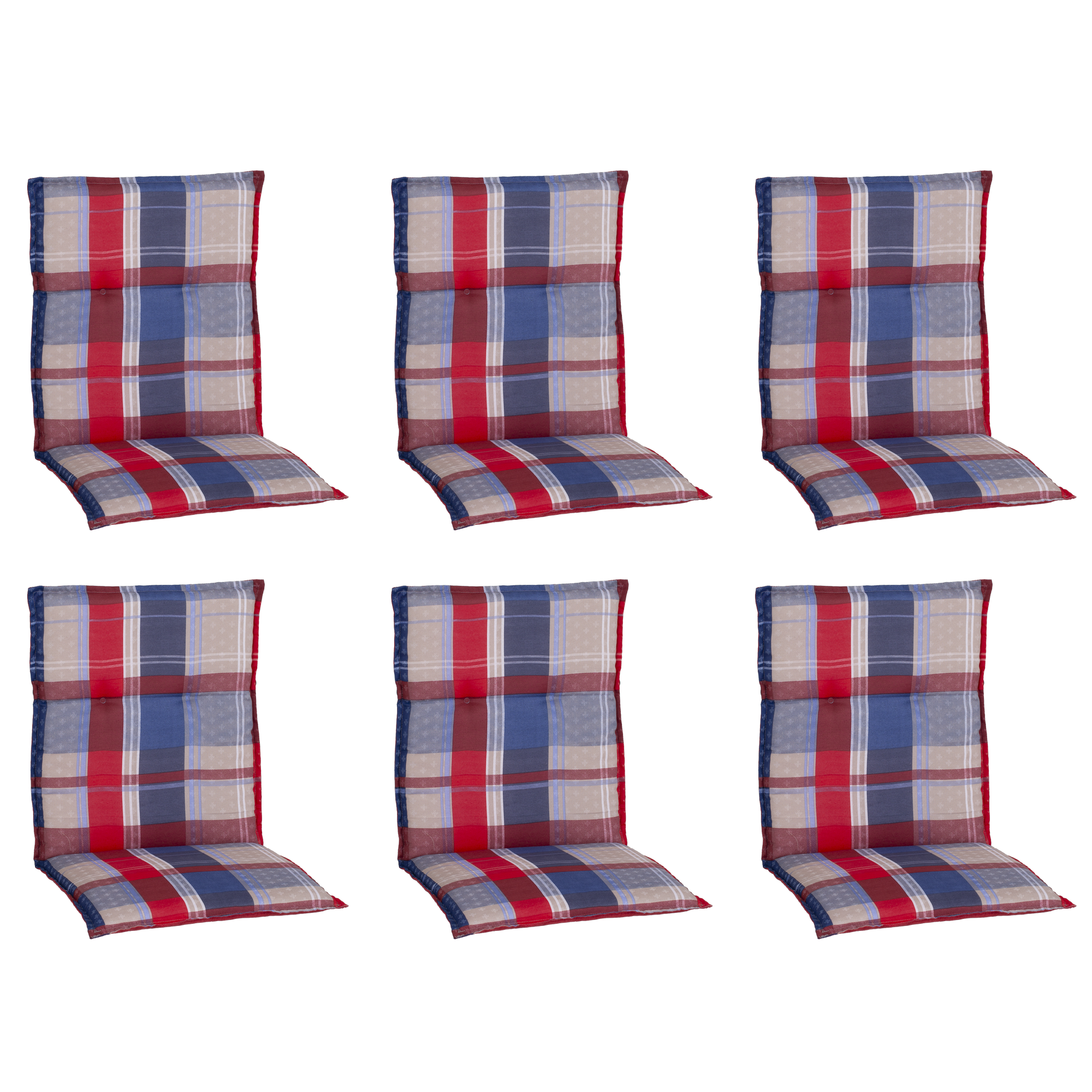 Niedriglehner-Auflagen-Set 'Genf' rot/blau 48 x 100 x 5 cm 6 Stück