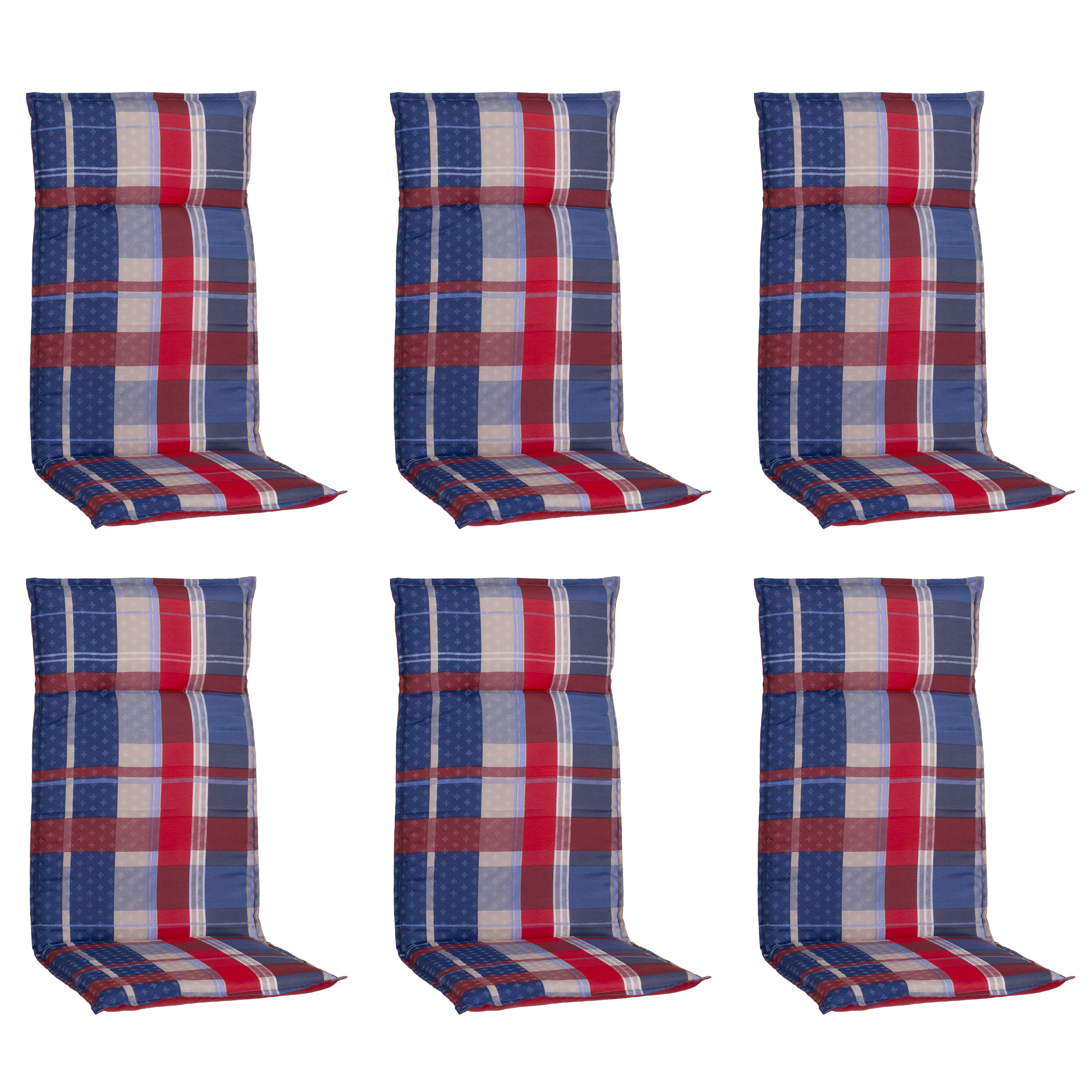 Hochlehner-Auflagen-Set 'Genf' rot/blau 48 x 120 x 5 cm 6 Stück
