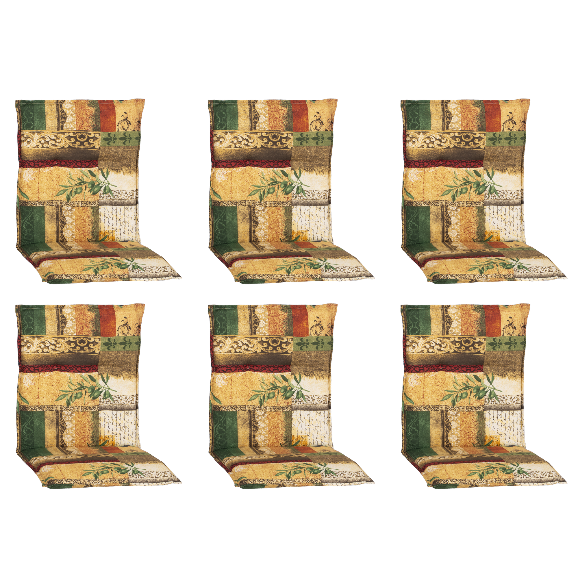 Niedriglehner-Auflagen-Set 'Genf' beige/grün 48 x 100 x 5 cm 6 Stück