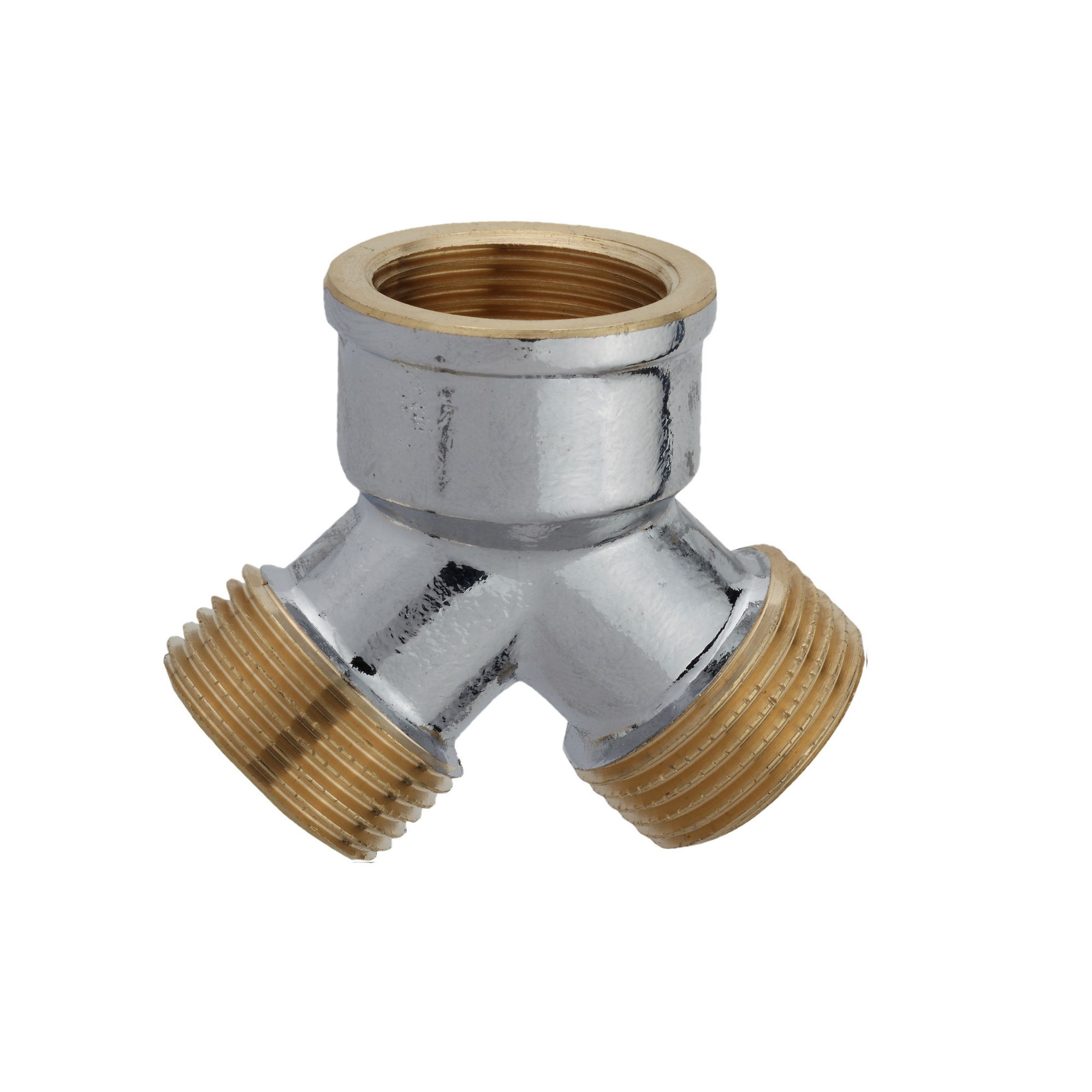 Zweiwege-Verteilerstück Messing verchromt 3/4" IG x 3/4" AG