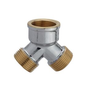 Zweiwege-Verteilerstück Messing verchromt 3/4" IG x 3/4" AG