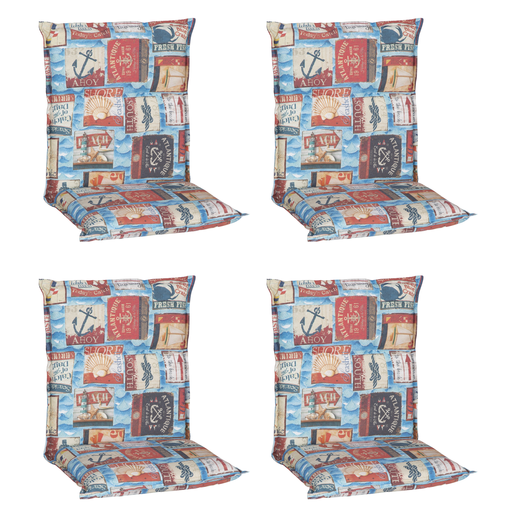 Niedriglehner-Auflagen-Set 'Turin' blau/beige 46 x 98 x 8 cm 4 Stück