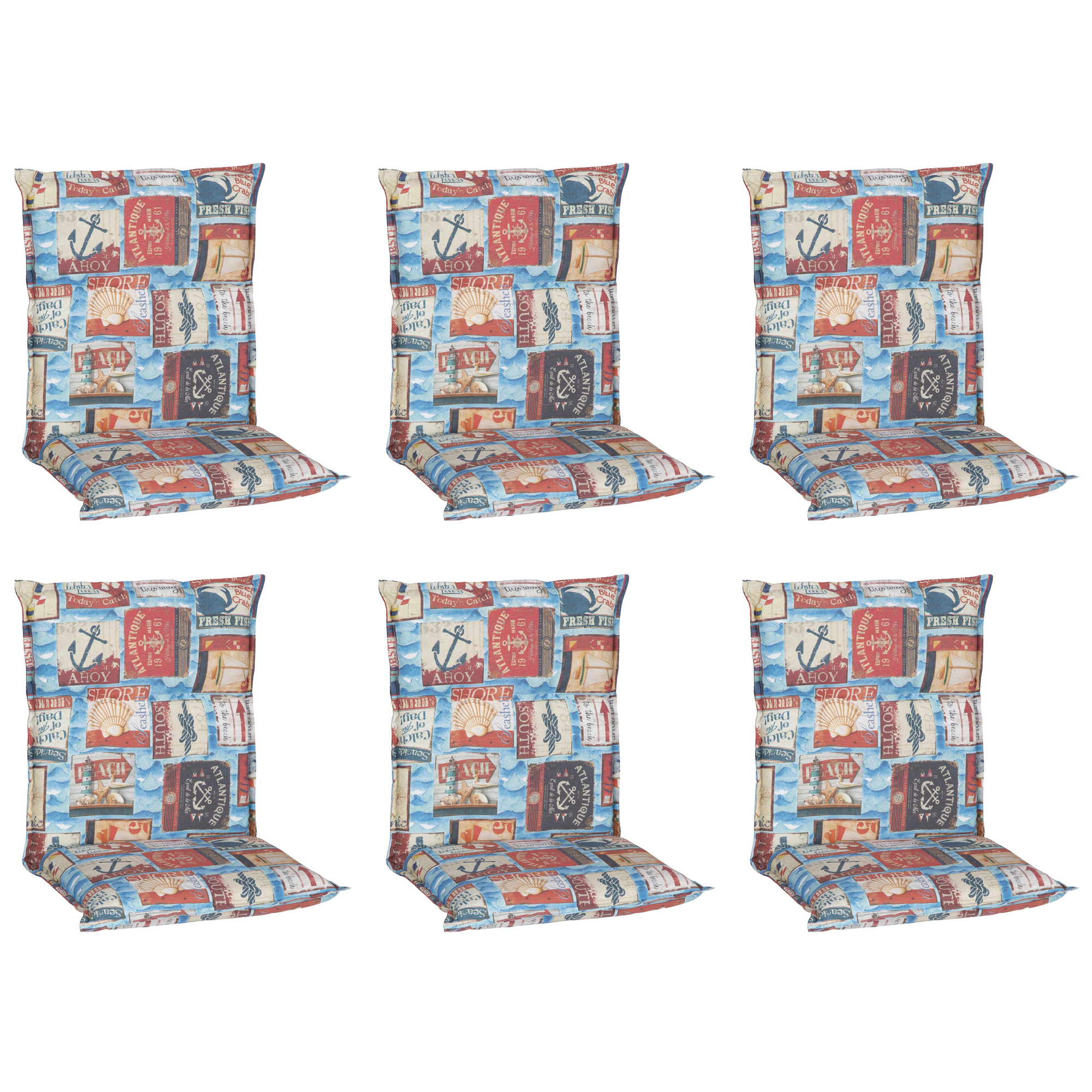 Niedriglehner-Auflagen-Set 'Turin' blau/beige 46 x 98 x 8 cm 6 Stück