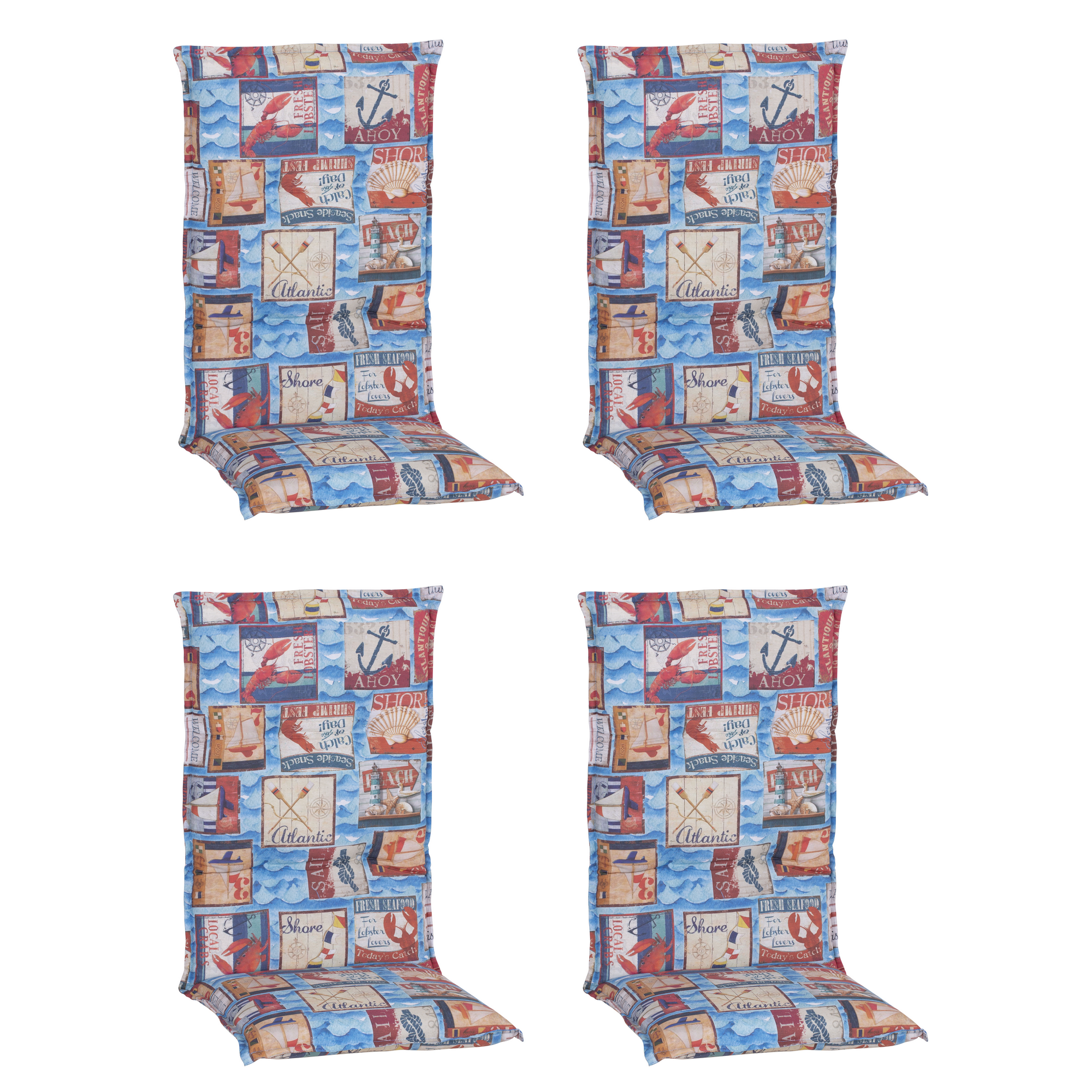 Hochlehner-Auflagen-Set 'Turin' blau/beige 46 x 118 x 8 cm 4 Stück