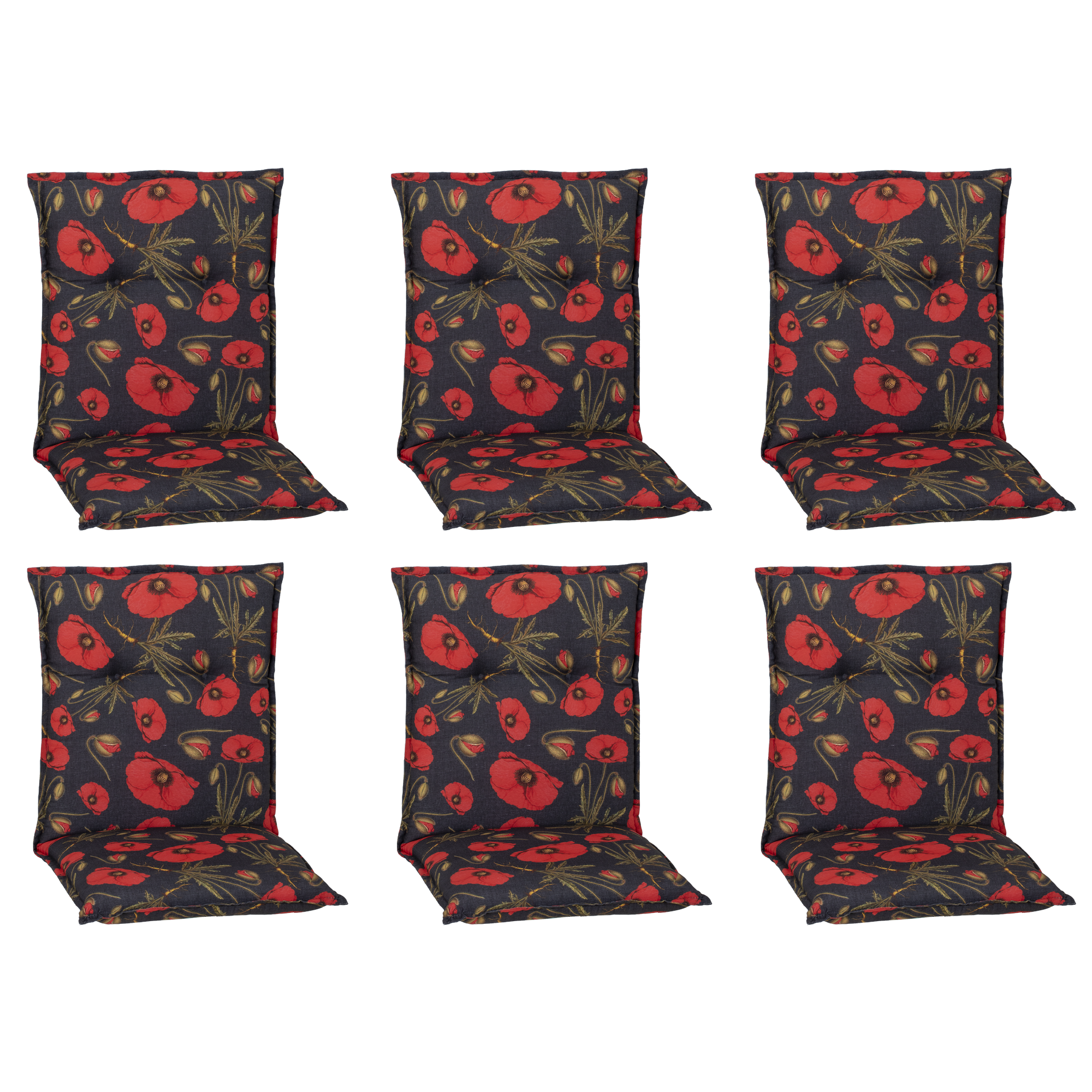 Niedriglehner-Auflagen-Set 'Turin' rot/grau 46 x 98 x 8 cm 6 Stück