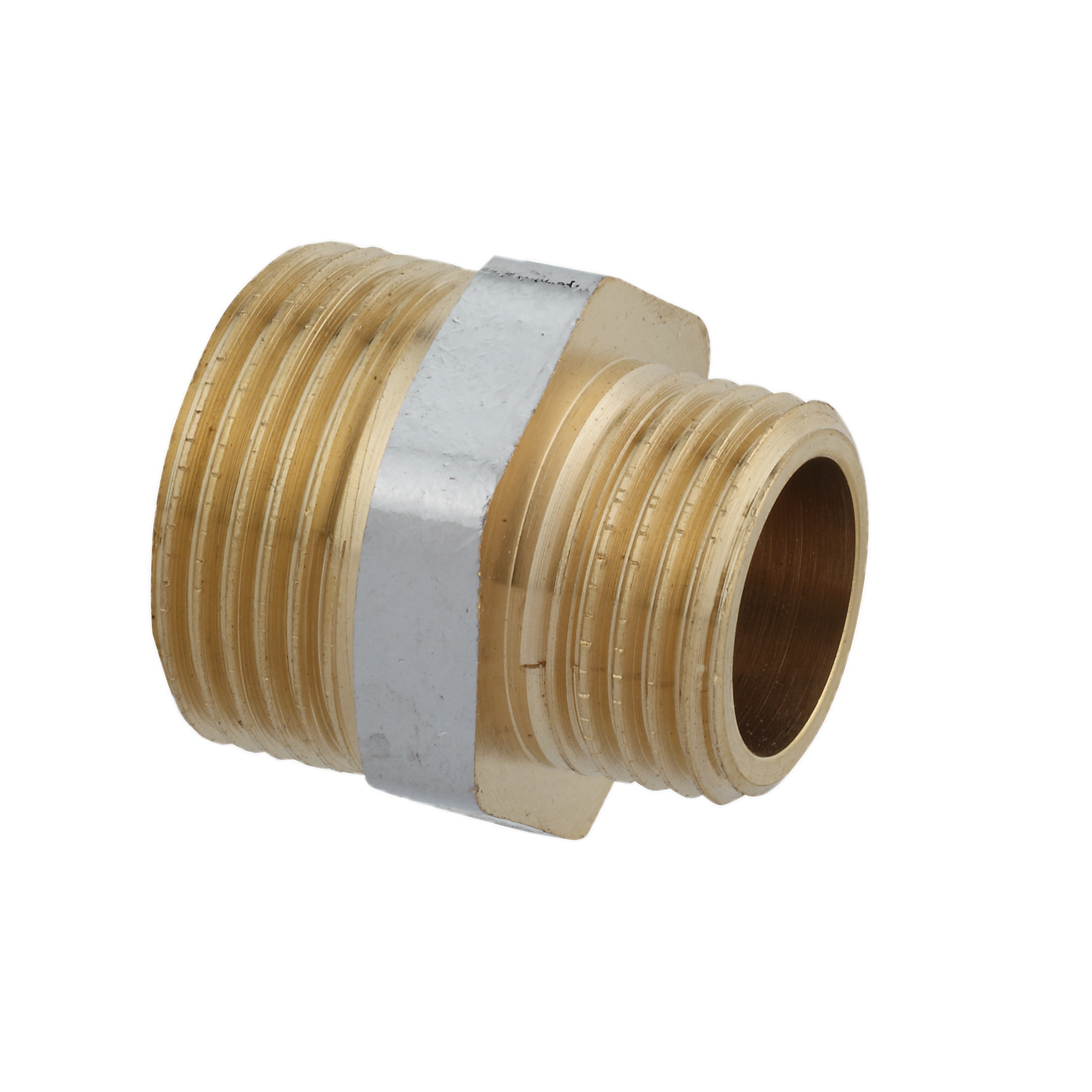 Reduzier-Doppelnippel Messing verchromt 1/2" AG x 3/8" AG