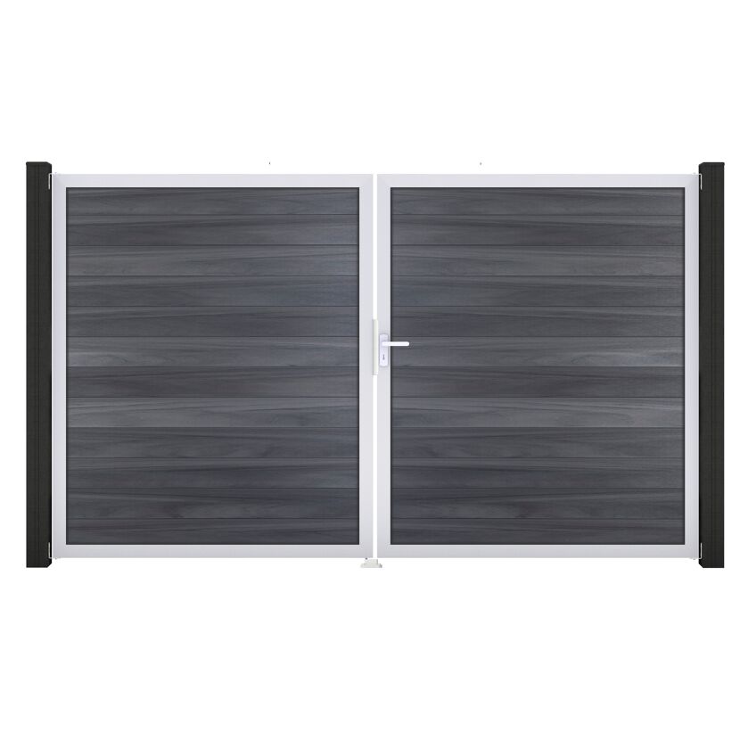 Doppeltor 'Solid' BPC/Aluminium DIN rechts steingrau/silber 300 x 180 cm