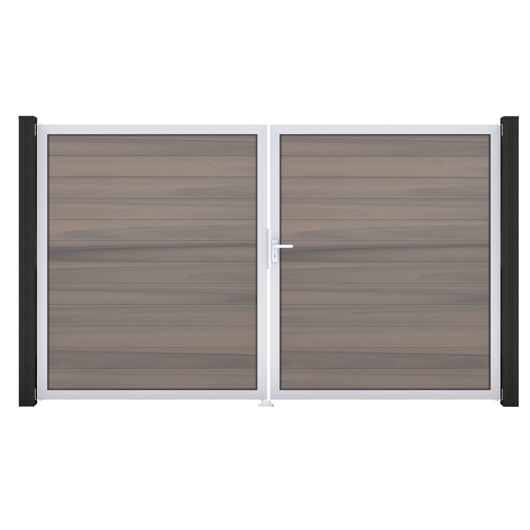 Doppeltor 'Solid' BPC/Aluminium DIN rechts braun/grau/silber 300 x 180 cm