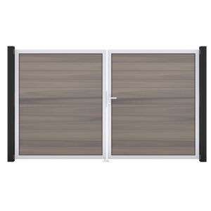 Doppeltor 'Solid' BPC/Aluminium DIN rechts braun/grau/silber 300 x 180 cm