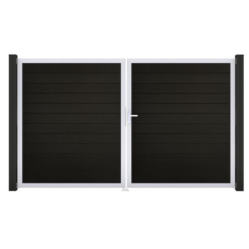 Doppeltor 'Solid' BPC/Aluminium DIN rechts schwarz/silber 300 x 180 cm