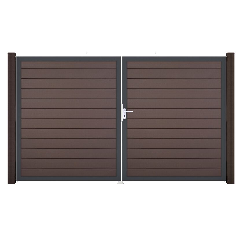 Doppeltor 'Solid' BPC/Aluminium DIN rechts braun/anthrazit 300 x 180 cm