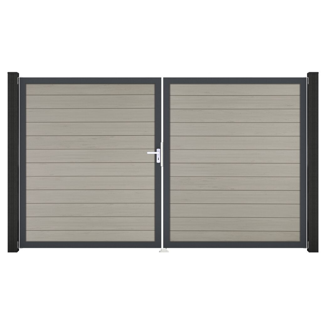 Doppeltor 'Solid' BPC/Aluminium DIN rechts sandfarben/anthrazit 300 x 180 cm