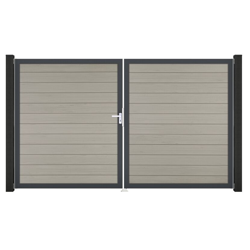 Doppeltor 'Solid' BPC/Aluminium DIN rechts sandfarben/anthrazit 300 x 180 cm