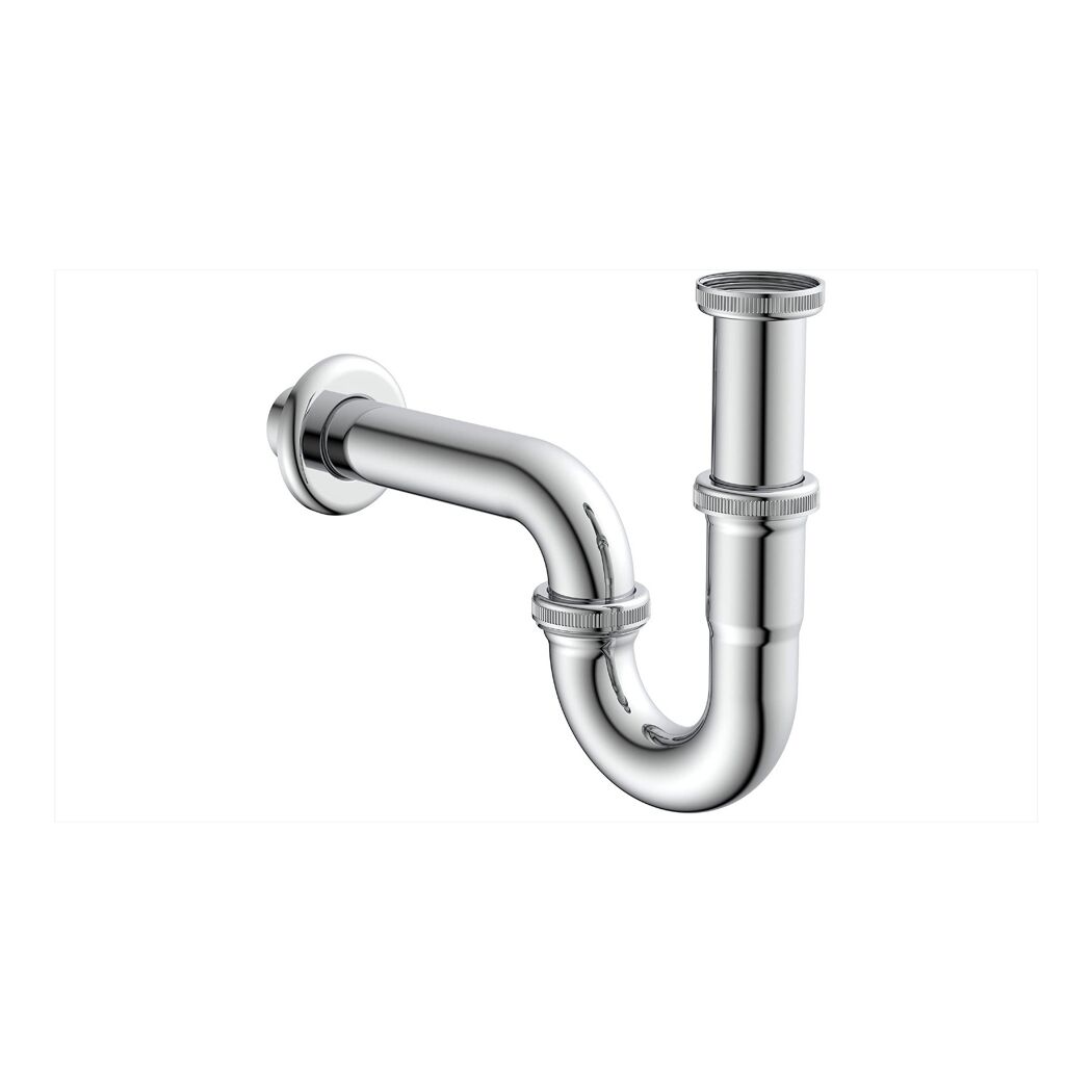 Waschtisch-Röhrensiphon-Set Messing verchromt 1 1/4" x 32 mm, mit Befestigung und 2 x Eckventil
