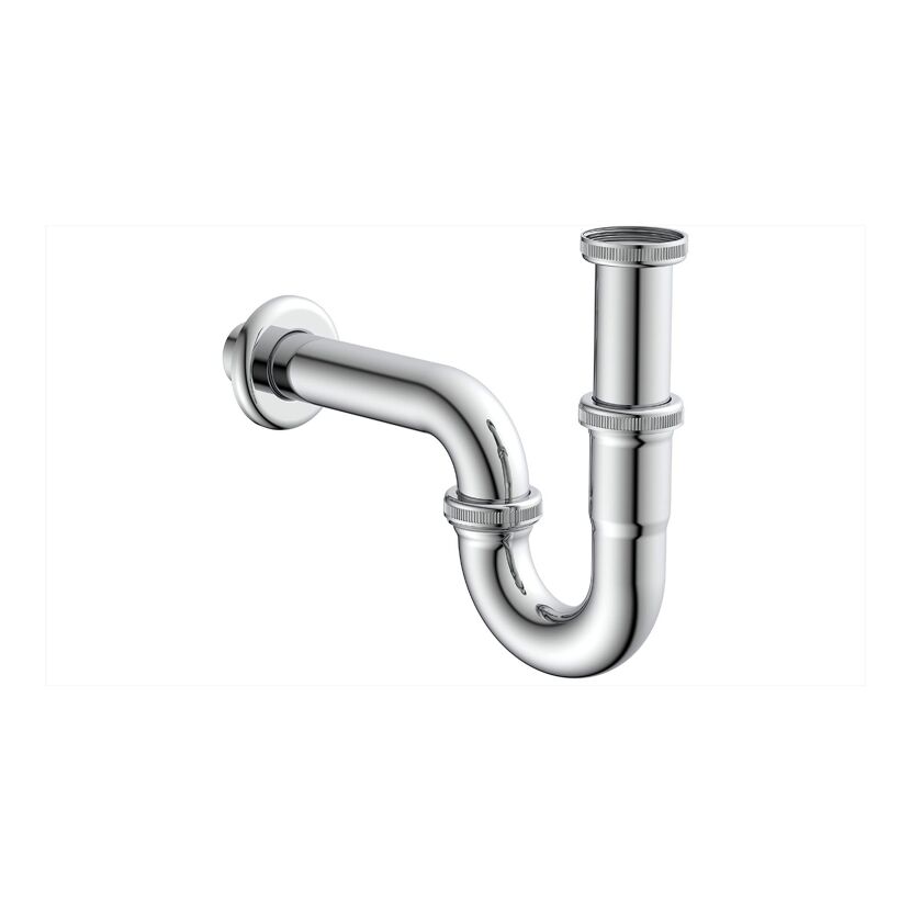 Waschtisch-Röhrensiphon-Set Messing verchromt 1 1/4" x 32 mm, mit Befestigung und 2 x Eckventil
