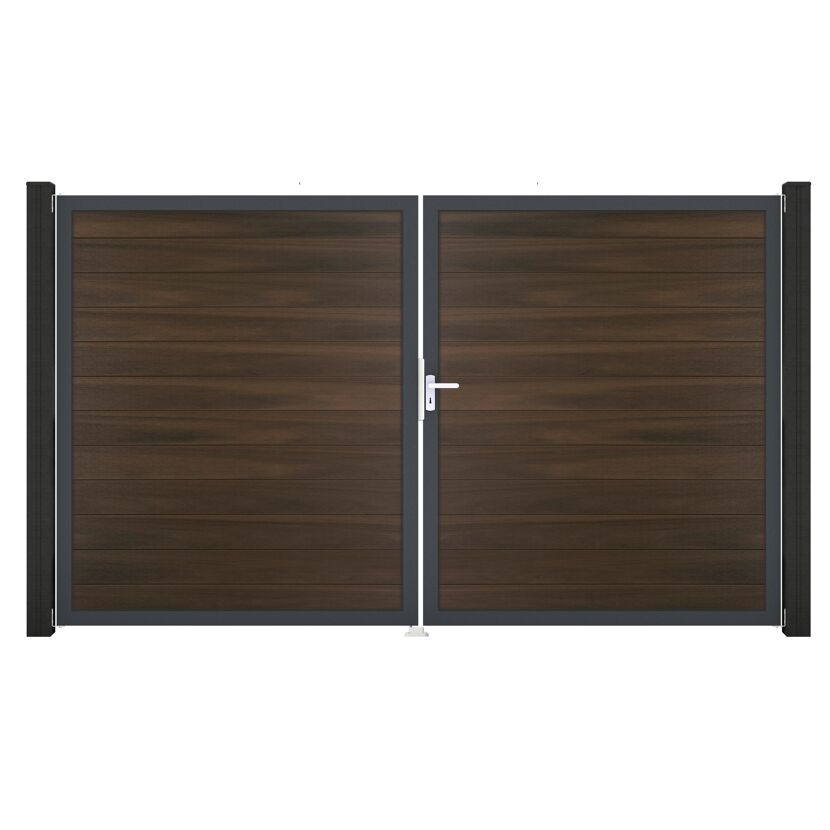 Doppeltor 'Solid' BPC/Aluminium DIN rechts walnussfarben/anthrazit 300 x 180 cm