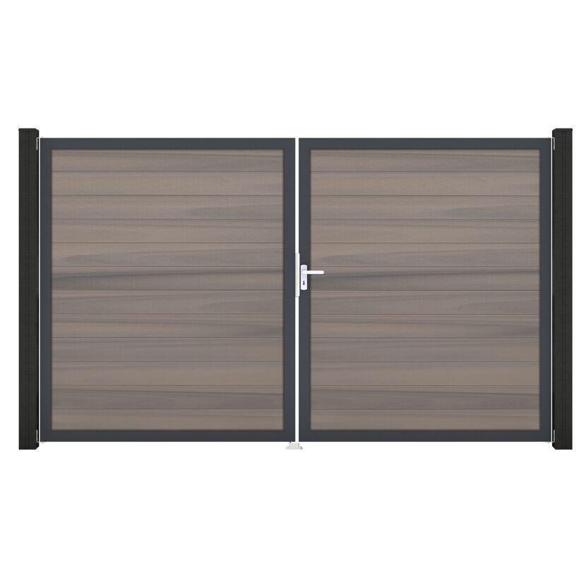 Doppeltor 'Solid' BPC/Aluminium DIN rechts braun/grau/silber 300 x 180 cm