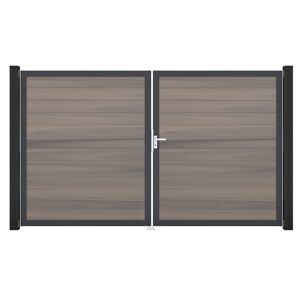 Doppeltor 'Solid' BPC/Aluminium DIN rechts braun/grau/silber 300 x 180 cm