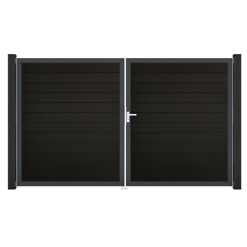 Doppeltor 'Solid' BPC/Aluminium DIN rechts schwarz/silber 300 x 180 cm