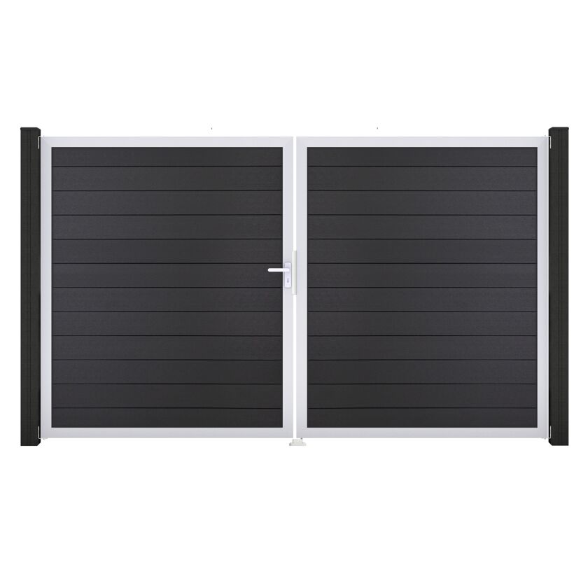 Doppeltor 'Solid' BPC/Aluminium DIN links anthrazitgrau/silber 300 x 180 cm