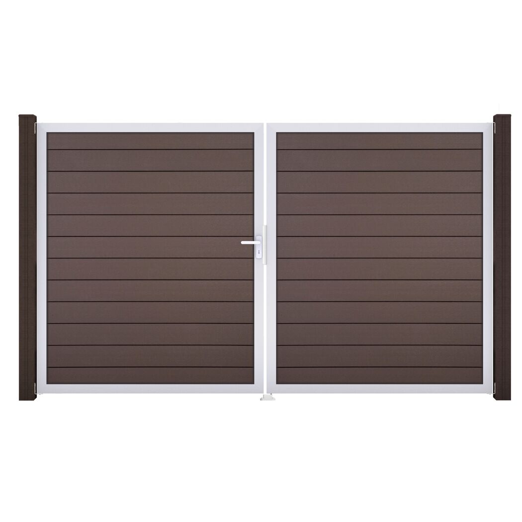 Doppeltor 'Solid' BPC/Aluminium DIN links braun/silber 300 x 180 cm