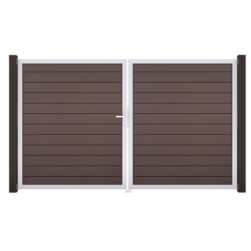Doppeltor 'Solid' BPC/Aluminium DIN links braun/silber 300 x 180 cm