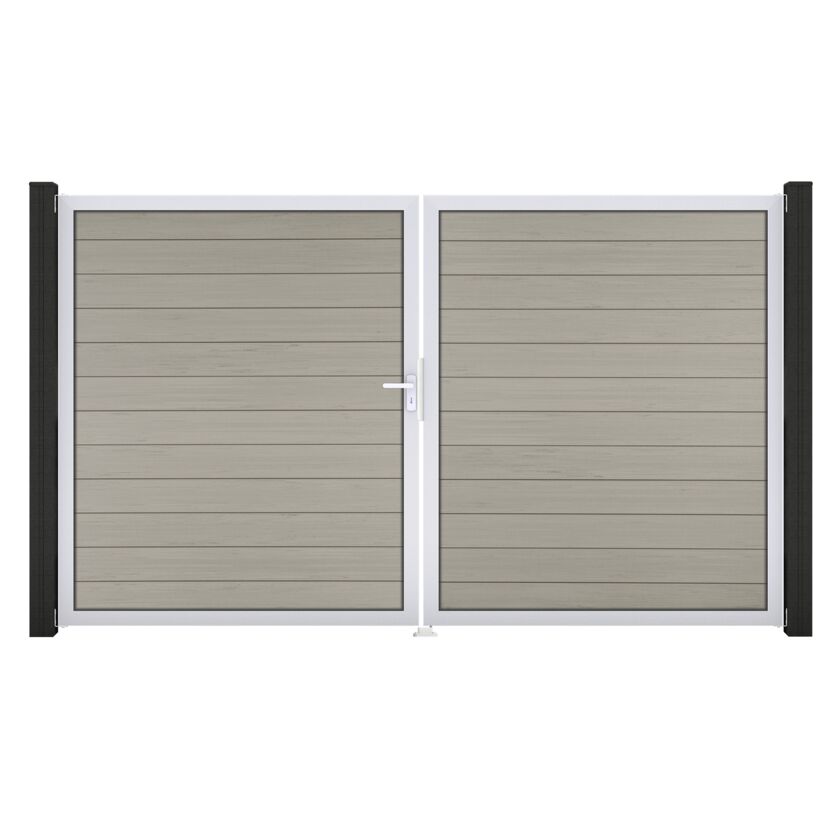 Doppeltor 'Solid' BPC/Aluminium DIN links sandfarben/silber 300 x 180 cm