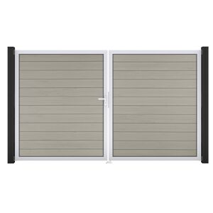 Doppeltor 'Solid' BPC/Aluminium DIN links sandfarben/silber 300 x 180 cm