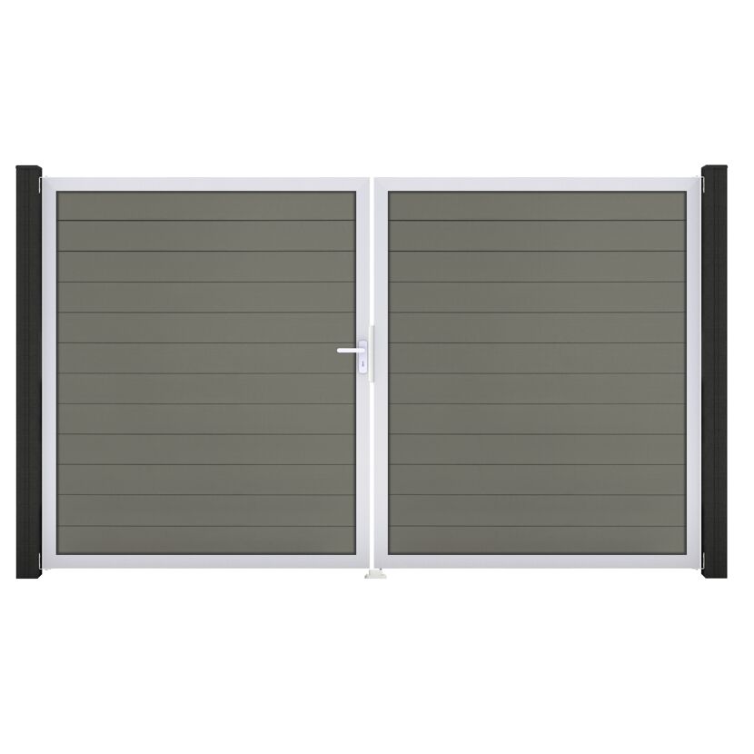 Doppeltor 'Solid' BPC/Aluminium DIN links grau/silber 300 x 180 cm