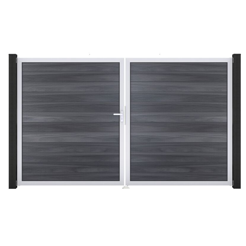 Doppeltor 'Solid' BPC/Aluminium DIN links steingrau/silber 300 x 180 cm