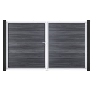 Doppeltor 'Solid' BPC/Aluminium DIN links steingrau/silber 300 x 180 cm