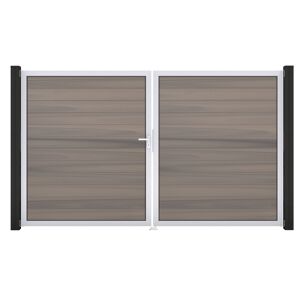 Doppeltor 'Solid' BPC/Aluminium DIN links braun/grau/silber 300 x 180 cm