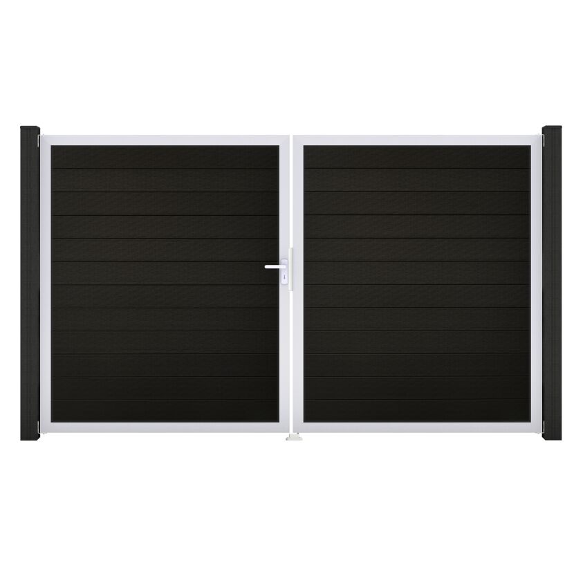 Doppeltor 'Solid' BPC/Aluminium DIN links schwarz/silber 300 x 180 cm