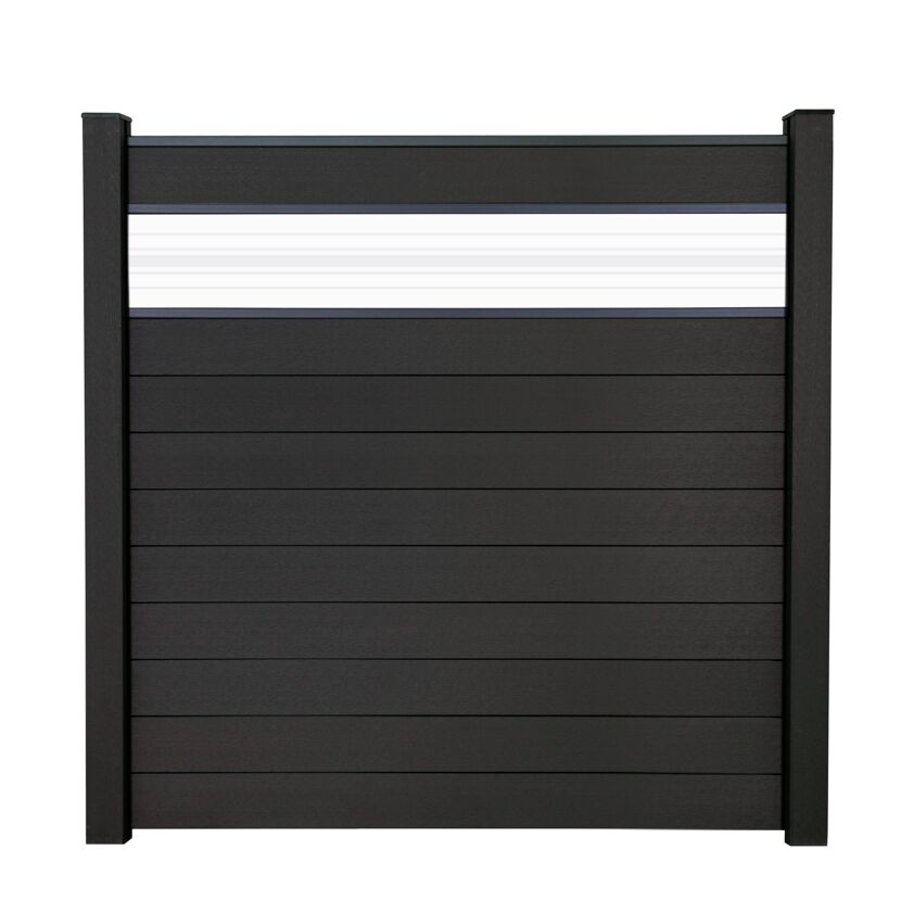 Steckzaun 'Solid' BPC mit 30 cm Glaseinsatz anthrazitgrau 180 x 180 cm