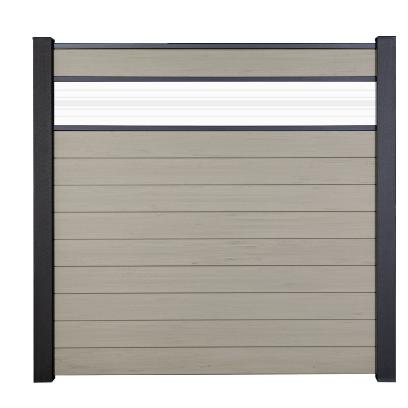 Steckzaun 'Solid' BPC mit 30 cm Glaseinsatz Sandfarben 180 x 180 cm