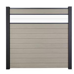 Steckzaun 'Solid' BPC mit 30 cm Glaseinsatz Sandfarben 180 x 180 cm