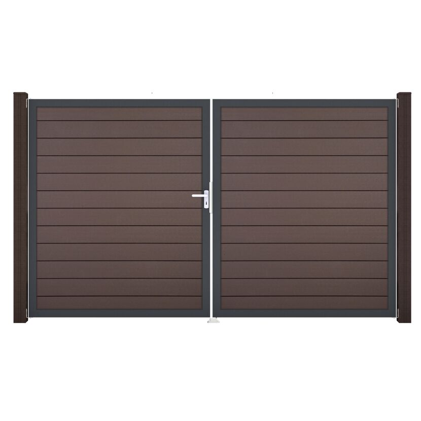 Doppeltor 'Solid' BPC/Aluminium DIN links braun/anthrazit 300 x 180 cm