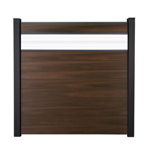 Steckzaun 'Solid' BPC mit 30 cm Glaseinsatz Walnussfarben 180 x 180 cm