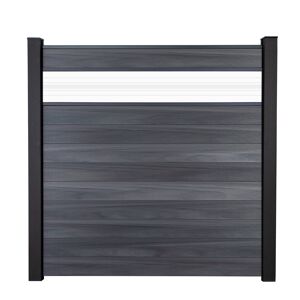 Steckzaun 'Solid' mit 30 cm Glaseinsatz steingrau 180 x 180 cm